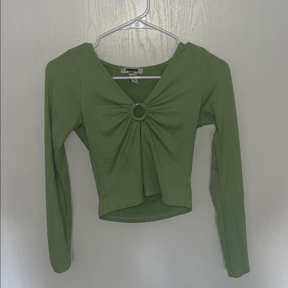 RSQ Spring Green Long Sleeve Top with Ring Accent.